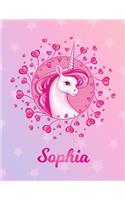 Sophia: Unicorn Large Blank Primary Handwriting Learn to Write Practice Paper for Girls - Pink Purple Magical Horse Personalized Letter S Initial Custom Fir
