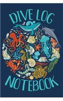 Dive Log Notebook: Scuba Diving Notebook Journal for Logging Your Fantastic Dives Marine Collage Blue