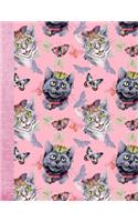 Pink Kittens & Butterflies 8.5 X 11 College Ruled 150 Pages Journal Notebook