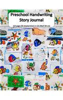 Preschool Handwriting Story Journal: Primary Composition Notebook With Picture Space And Dashed Midline For Kindergarten to 2nd Grade Kids 8x11 inches 110 pages - Hand Drawn Sea Creatur