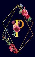 P: Monogram Initial P Notebook Gift for Women & Girls. Beautiful Floral & Gold on Navy Blue Lined Personalized Journal & Diary