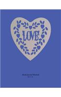 Blank Journal Notebook: Soft cover with Blue background and cream love heart, 110 pages 8.5x11