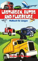 Lastwagen, Autos und Flugzeuge Malbuch für Jungen