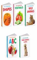 My Cute Board Book ABC, Vegetables, Wild Animals, Farm Animals & Pets and Shapes : All-in-one learning board book, Picture books for young children, Baby board books collection | Pack of 5 Books for Kids