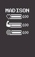 Madison: Pixel Retro Game 8 Bit Design Blank Composition Notebook College Ruled, Name Personalized for Girls & Women. Gaming Desk Stuff for Gamer Girls. Funn