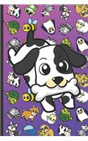 Coloring Book with Positive Affirmations and Stress Relief: Puppy Cartoon on Cover with Zebras Whales Dogs Frogs Cows Sloths Penguins Raccoons Sheep Goats and Turtles on Purple Blue Background.