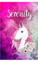 Serenity: Cute Unicorn Notebook Writing Journal for Girls, Personalized With Name, Personalized Writing Journal, Notebook for Women and Girls, Personalized No