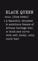 Black Queen: African American Gifts - Small Lined Writing Journal or Notebook (Card Alternative) (Definition, Humor)