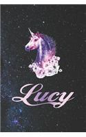 Lucy: First Name Personalized Unicorn Customized Names Gift Birthday Girl Notebook Journal