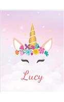 Lucy: Personalized Unicorn Sketchbook For Girls With Pink Name - Girls Customized Personal journal/ blank book - 8.5x11 110 Pages Doodle Sketch Create- cu