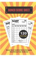 Bunco Score Sheets: V.9 Perfect 120 Bunco Score Cards for Bunco Dice game - Nice Obvious Text - Small size 6*9 inch