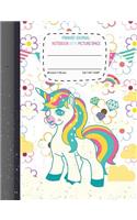 primary journal notebook with picture space: Unicorn composition Primary Journal K-2, Unicorn composition, handwriting sketch book with Picture Space for Drawing and Primary Ruled Lines for Cre