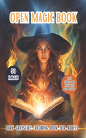 Open Magic Book. Dark Grayscale Coloring Book For Adults
