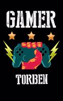 Gamer Torben: Liniertes Notizbuch für deinen Vornamen