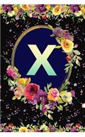 X: Beautiful Monogram Initial X Notebook: Awesome and Stylish Floral Gift Lined Journal for Girls and Women