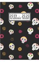 2019 - 2020 Academic Diary: Mid Year Planner Student Journal - Horizontal Week to View with Notes - Day of the Dead Sugar Skulls Pattern
