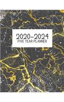 2020-2024 Five Year Planner: Jan 2020-Dec 2024, 5 Year Planner, grey golden circles marble digital paper cover, featuring 2020-2024 Overview, daily, weekly, monthly view, areas 