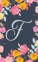 F: Letter F Journal, Ditzy Flowers, Personalized Notebook Monogram Initial, 6 X 9