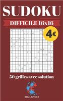 SUDOKU DIFFICILE 16x16: 50 grilles avec solution - collection RIZZL GAMES