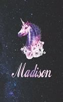 Madison: First Name Personalized Unicorn Customized Names Gift Birthday Girl Notebook Journal