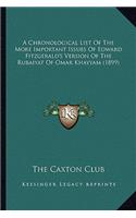 Chronological List of the More Important Issues of Edward Fitzgerald's Version of the Rubaiyat of Omar Khayyam (1899)