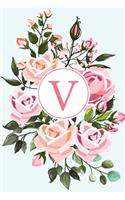 V: 110 Sketchbook Pages - Monogram Sketch Notebook with a Pink Watercolor Design - Personalized Initial Letter Journal - Monogramed Sketchbook