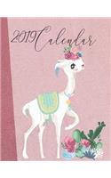 2019 Calendar: Watercoulor Llama with Inspirational Quotes on Pink Concrete Cover