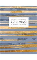 2019-2020 Academic Planner: Weekly and Monthly Dated Academic Planner Organizer with Inspirational Quotes, Large (July 2019 - June 2020) - Blue Gold Watercolor Stripes