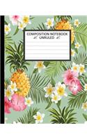 Unruled Composition Notebook 8 X 10. 120 Pages. Tropical Flowers.