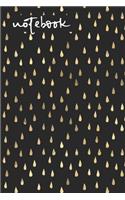 Notebook: Wide Ruled Composition Notebook: Satin Matte Black Paperbook Cover With Gold Raindrops