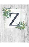 Z: Monogram Initial Notebook Letter Z - 8.5" x 11" - 100 pages, College Ruled- Rustic, Farmouse, Woodgrain, Floral