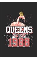 Queens Are Born In 1988: Blank Lined Notebook - Journal for Birthday Gift Idea