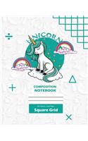 Unicorn Square Grid, Graph Paper Composition Notebook, 100 Sheets, Large 8 x 10 Inch, Quad Ruled White Cover