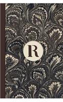 Monogram R Marble Notebook (Coffee Peacock Edition): Blank Lined Journal for Names Starting with Initial Letter R