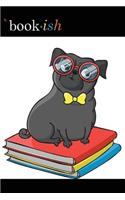 Bullet Journal Notebook for Dog Lovers Black Pug Sitting on Books