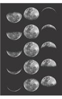 Moon Phases And Close Up of Moon Surface On Back Cover Journal Notebook