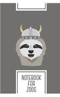 Notebook for Zoos: Lined Journal with Sloth Viking with helmet Design - Cool Gift for a friend or family who loves face presents! - 6x9" - 180 White lined pages - You 