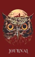 Journal: Owl on Moon Backdrop, 6" x 9" Journal, 120 lined pages, Red Background