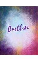 Caitlin: Caitlin sketchbook journal blank book. Large 8.5 x 11 Attractive watercolor texture purple pink orange & blue tones. arty stylish pretty journal for