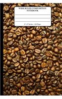 Wide Ruled Composition Notebook 6" x 9". 120 Pages.: Book Cover With Beautiful Coffee Core Seed Kernels Table Background Pattern.