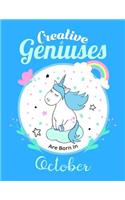 Unicorn Composition Notebook Creative Geniuses Are Born In October