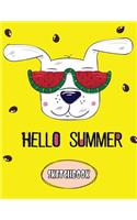 Hello Summer Sketchbook: White Dog On Yellow Cover Cover and Blank pages, Extra large (8.5 x 11) inches, 110 pages, White paper, Sketch, Draw and Paint