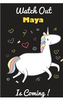 Maya: Cute Unicorn - Personalized Blank Lined Journal Notebook Gift For Girls