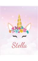 Stella: Personalized Unicorn Sketchbook For Girls With Pink Name - Girls Customized Personal journal/ blank book - 8.5x11 110 Pages Doodle Sketch Create- cu
