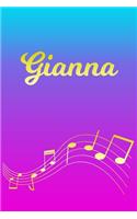 Gianna: Sheet Music Note Manuscript Notebook Paper - Pink Blue Gold Personalized Letter G Initial Custom First Name Cover - Musician Composer Instrument Com