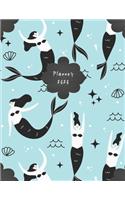 Planner 2020: Monthly & Weekly Diary / Agenda 2020 with GRATITUDE JOURNAL, HABIT & MOOD TRACKER, PERSONAL & BUSINESS TO-DOs - Adorable Hand Drawn Mermaids on a Bl