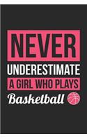 Basketball Notebook - Never Underestimate A Girl Who Plays Basketball - Basketball Training Journal - Gift for Basketball Player
