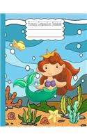 Primary Composition Notebook: Happy Mermaid With Pearl School Story Specialty Handwriting Paper Dotted Middle Line(3 Primary Journal Grades K-2)
