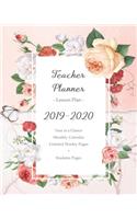 Teacher Planner 2019 - 2020 / Lesson Plan - Year at a Glance - Monthly Calendar - Undated Weekly Pages + Students Pages: Academic Year (September - August) Modern Cover Image of Roses on Marble Background, large 8 x 10 inches