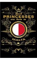 Real Princesses Are Born in Malta: 6 X 9 Inch Bulleted Dot Grid Journal Notebook for Students, School, as Diary Bullets